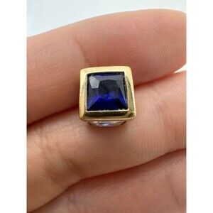 DBJ 925 sterling silver 14k gold vermeil blue spinel clear CZ square charm